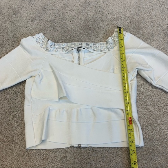 Bebe white bandage rhinestone jewelled cutout crop top Sz L - Picture 8 of 10